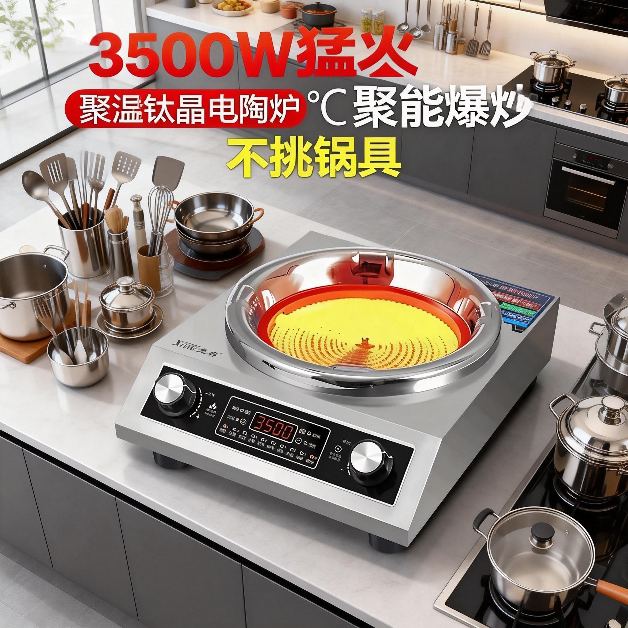 新品大功率平凹面超晶电陶炉多功能猛火爆炒菜锅家用不挑锅3500W
