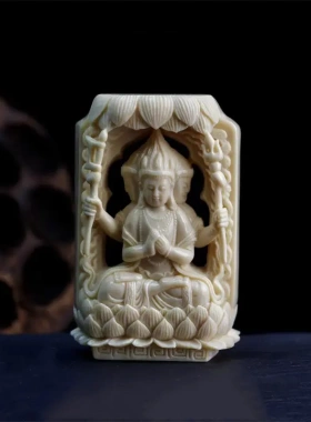 六臂吊坠猛犸象牙雕刻佛像挂件复古民族风毛衣链项饰项坠