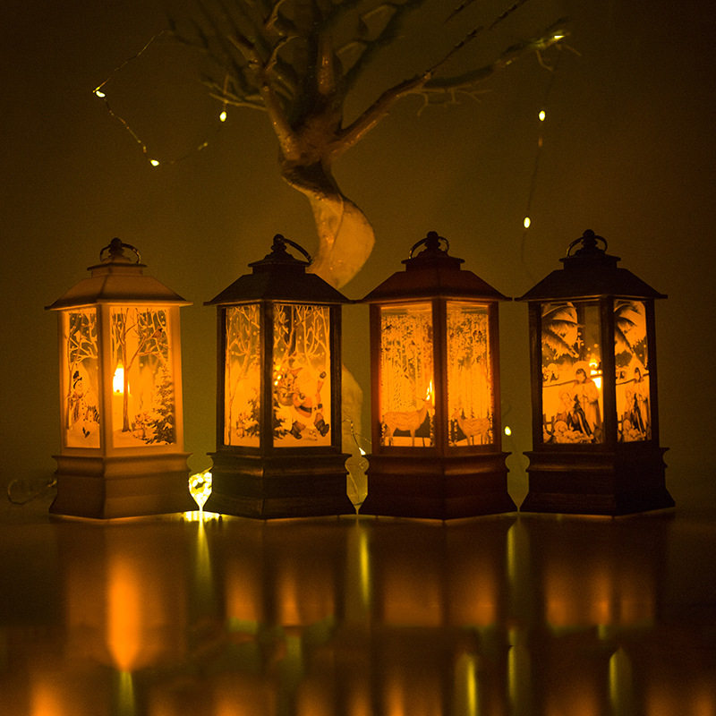 2020新款圣诞节装饰品 印花圣诞节手提风灯 居家庭院装饰挂件