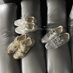 女z皮休闲阿甘鞋 复古风圆头做旧系带徳训鞋 新款 风莉雅2025春季