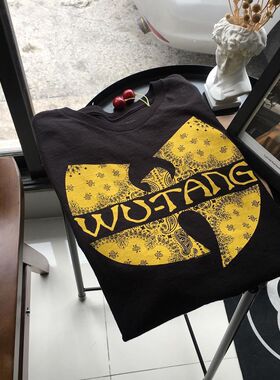 Vintage复古做旧短袖武当派乐队Wu-Tang clan上衣夏季潮流t恤男女