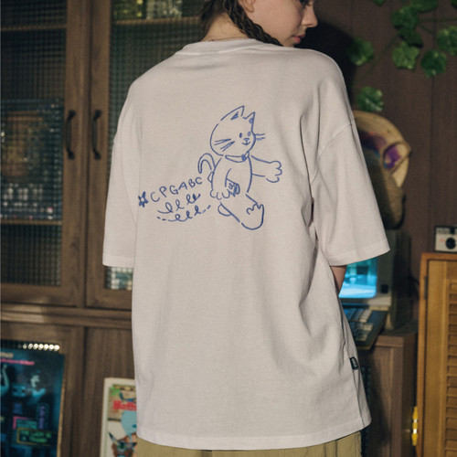 精选好物推荐！猫咪简笔画简约百搭style学生日常穿搭宽松短袖t恤