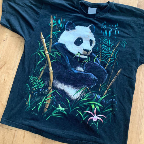 精选好物推荐 90年代大熊猫丛林大印花古着感自然科普风短袖T恤