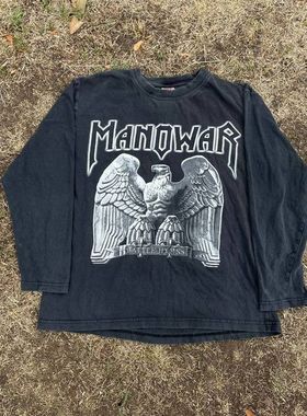 平价好物重磅不透 美式复古重金属猛团Manowar战神乐队长袖t恤