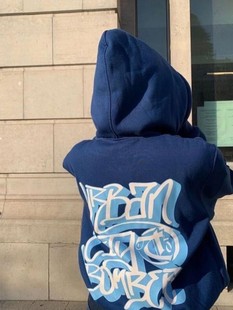 忧郁的富二代卫衣oldschool慵懒风古着字母印花连帽衫上衣男女款