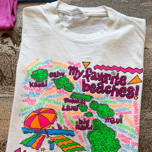 90s Hawaii Hand-drawn illustration oversize T-shirt短袖t恤