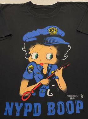Betty Boop NYPD美式复古卡通oversize男女情侣款大码短袖t恤