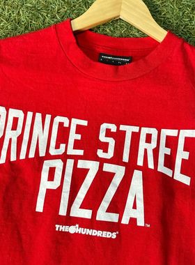 红色prince street pizza王子街披萨舒适美式复古街头大码短袖