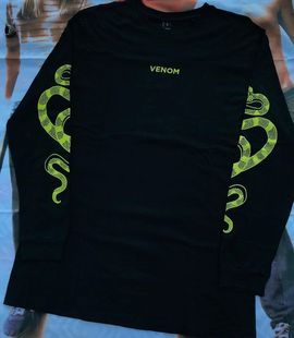 oldschool颓废风双袖蛇头拼接印花黑色高级感大码打底长袖t恤上衣