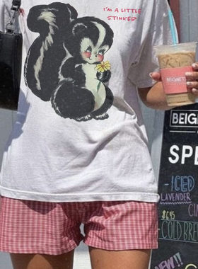 精选好物推荐！可爱臭鼬萌趣风甜美潮流俏皮夏季宽松休闲短袖t恤