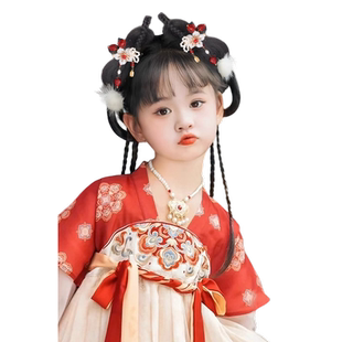 儿童汉服假发包头饰古装一体式发箍古风明制造型女童辫子盘发发髻