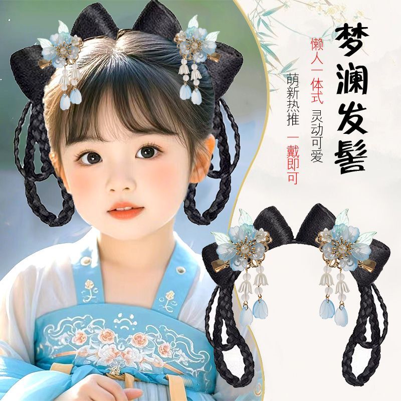 儿童汉服古风一体懒人发箍假发图片