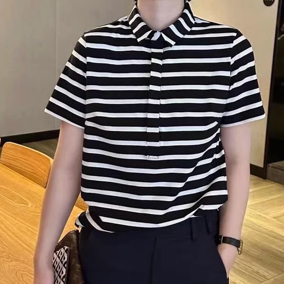 横条纹polo衫短袖t恤女上衣