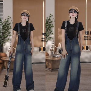 休闲洗水复古可调节牛仔背带裤女2025秋季新款时尚辣妹直筒长裤潮