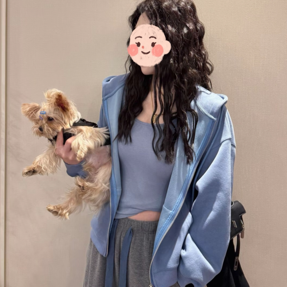 高级感拉链连帽蓝色卫衣外套女秋冬新款时尚洋气开衫显瘦好看上衣