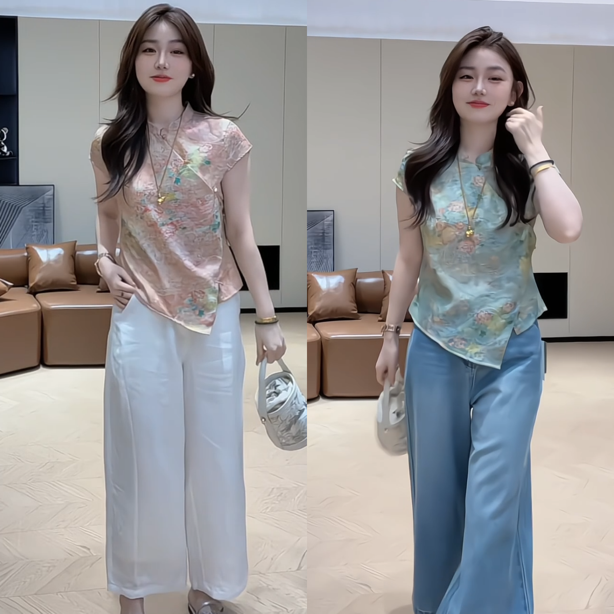 古典洋气套装新中式提花盘扣上衣显瘦百搭裤子两件套气质显瘦女款