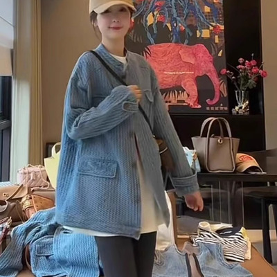 欧货小香风编织复古牛仔外套女2025春季新款宽松时尚港风夹克上衣