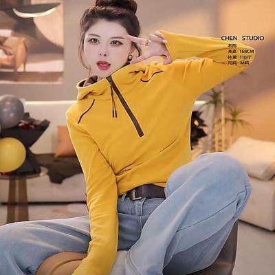 叠穿王者双面德绒拼色半拉链连帽卫衣女冬季2024新款爆款韩版上衣
