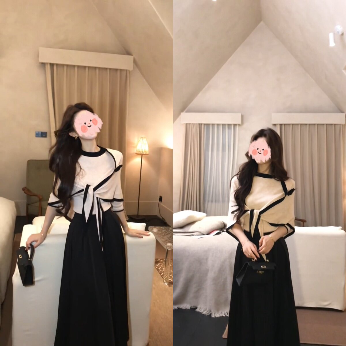 温柔千金风穿搭一套真两件针织三件披肩收腰毛衣显瘦百搭半裙两件