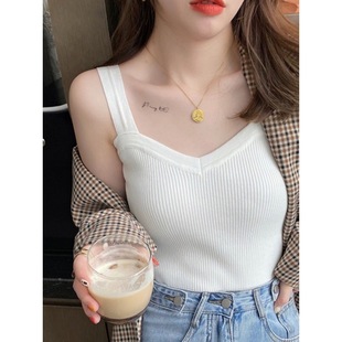 白色v领小吊带背心女内搭上衣春夏季 辣妹性感美背薄款 无袖 打底衫