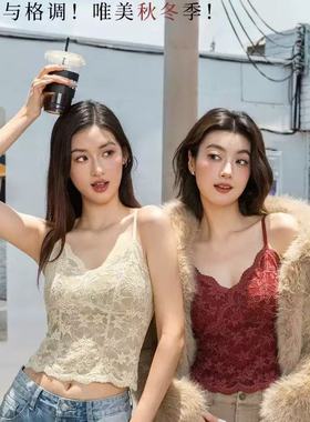 6099#秋冬新款辣妹蕾丝吊带背心女纯欲内搭打底遮肉百搭上衣美背