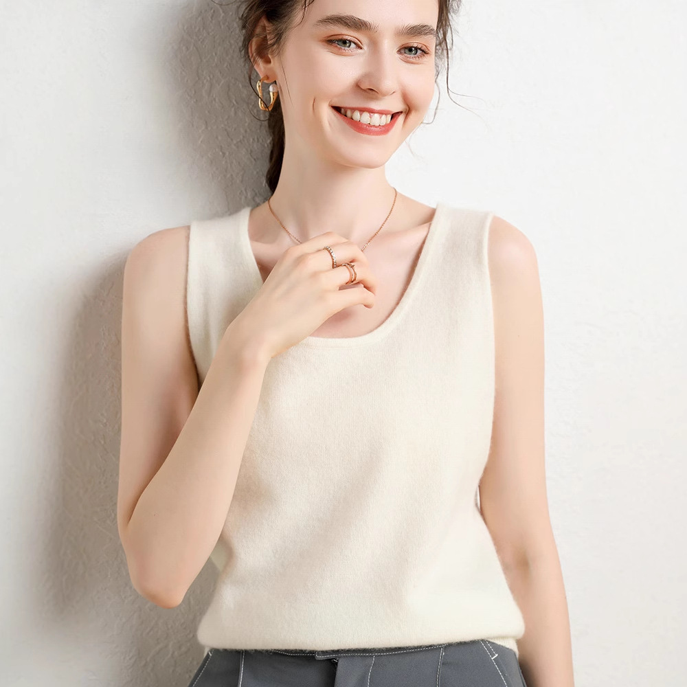 2024秋冬新款山羊绒衫女纯色U领