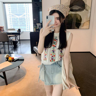 背心上衣女薄 夏季 新款 设计感小众重工花朵刺绣镂空针织衫 甜美无袖