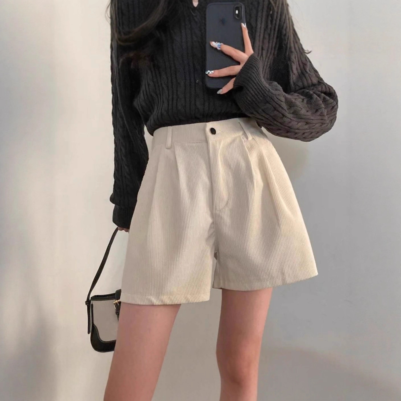 大码胖mm灯芯绒短裤女2025秋冬季