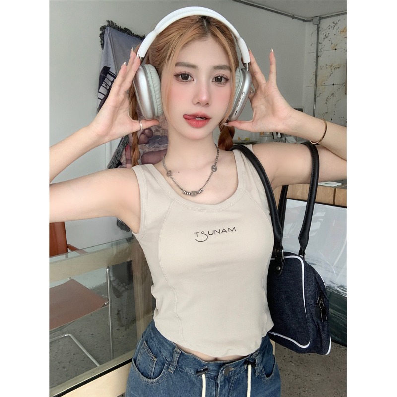 美式运动背心女外穿带胸垫内衣一体夏季修身短款甜辣吊带上衣时尚