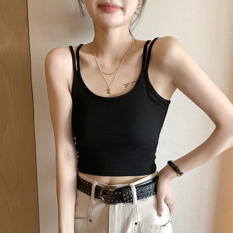 夏季纯棉修身吊带背心马甲女外穿带胸垫美背抹胸一体内搭打底上衣