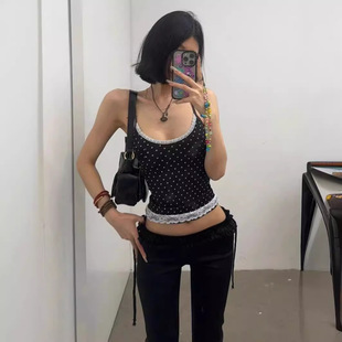 上衣 蕾丝波点小吊带背心女夏季 内搭外穿修身 显瘦纯欲辣妹短款 无袖