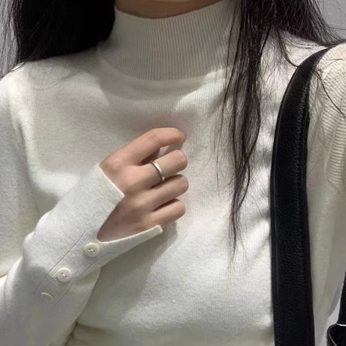 高级感中领针织衫纽扣别致打底衫