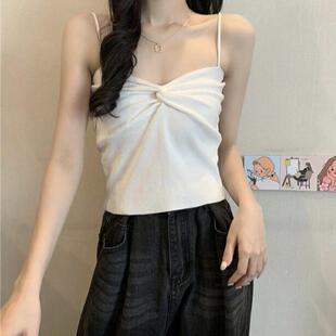 上衣 性感内搭针织吊带背心女夏季 新款 外穿美背交叉蝴蝶结无袖 短款