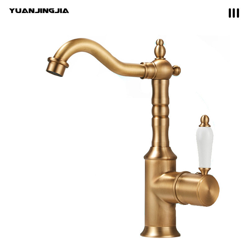 复古法式轻奢金色水龙头卫生间浴室柜陶瓷面盆冷热单把水龙头防溅