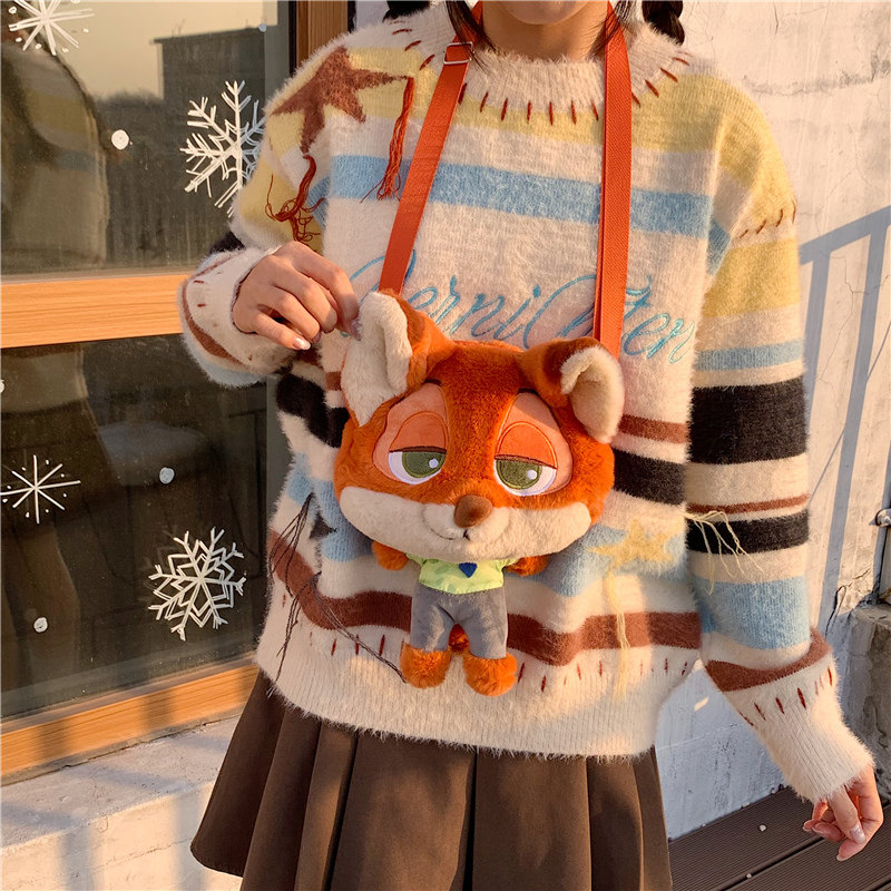 新款疯狂动物城尼克玩偶包毛绒绒斜挎包少女可爱百搭出游单肩小包