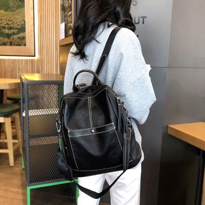真皮双肩包女2026新款时尚韩版百搭女士背包休闲大容量旅行书包潮