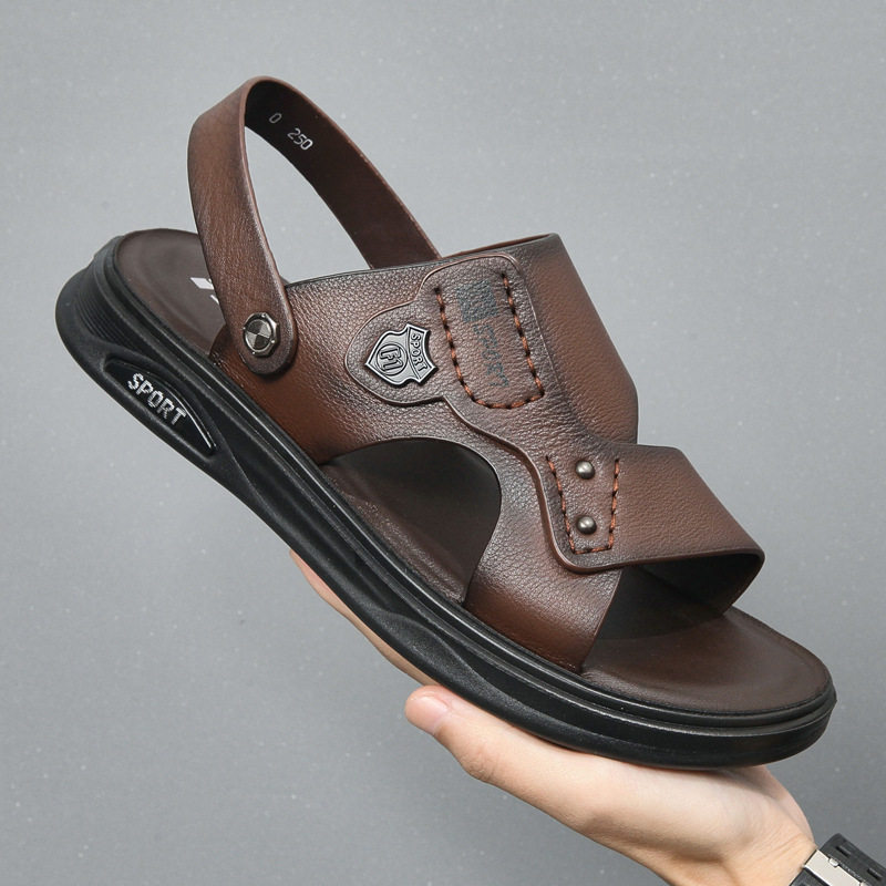 男士凉鞋真皮夏季牛皮沙滩鞋2025新款开车外穿防滑两用爸爸男