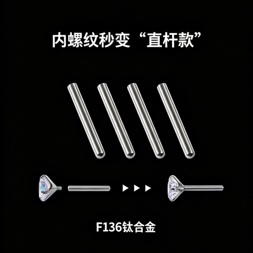 Ab | 直杆 | 内螺旋爆改直针款方便简单 F136钛合金耳钉耳骨钉