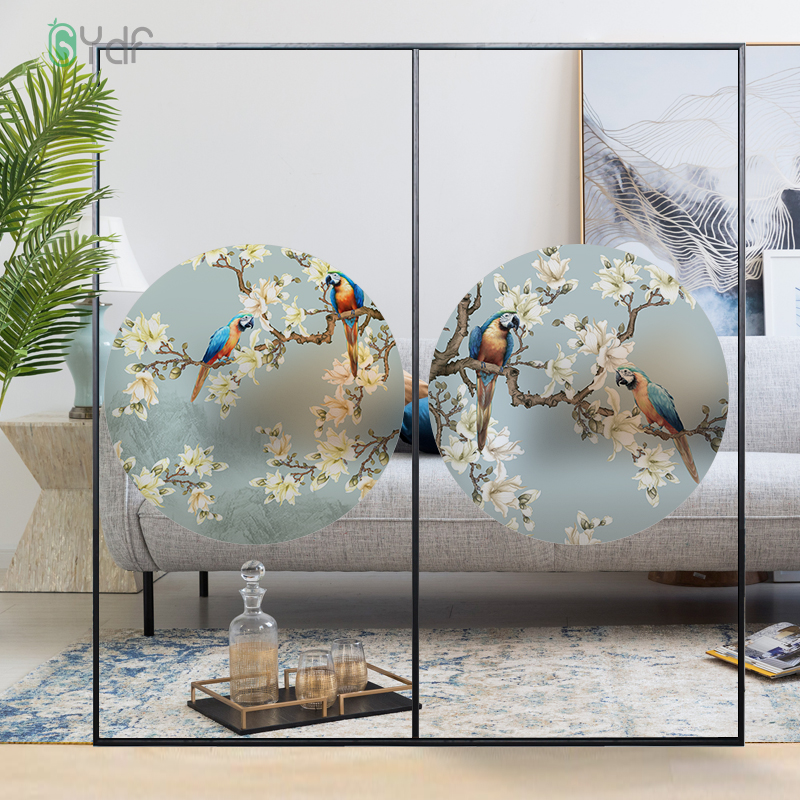 定制玻璃贴纸新中式透光不透明静电磨砂玻璃贴膜家用创意窗纸圆形