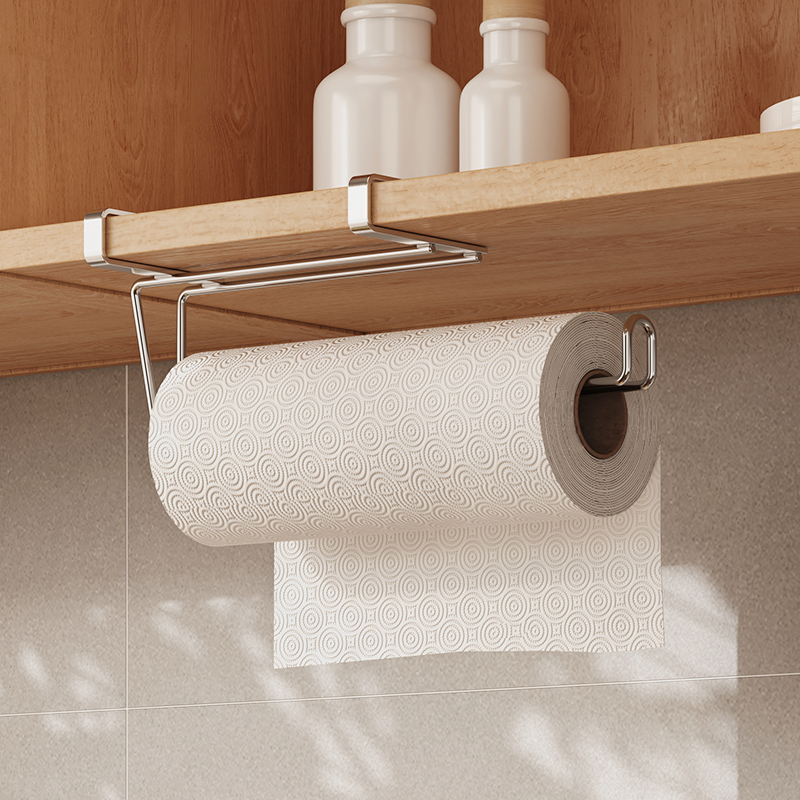 304不锈钢厨房卷纸架悬挂式挂架免打孔纸巾置物架保鲜膜收纳架