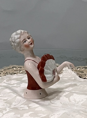 全新带吊牌德国古典半身瓷偶扇面女郞玩偶