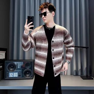 【精品】新款上市◆2026春季男款港风潮流高级感撞色开衫针织毛衣