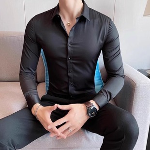 春季 优品 新款 2025春秋男韩版 衬衫 潮流冰丝休闲纯色长袖 断码