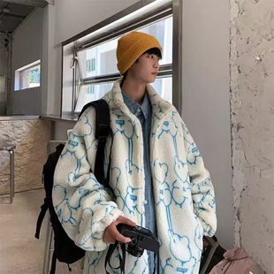精品 青少年美式 新款 2025冬季 复古保暖羊羔毛印花棉衣 上市