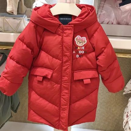 chris童装26冬新款女童时尚保暖羽绒服中长款休闲连帽羽绒服洋气