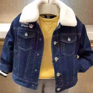 chris童装 男童牛仔加绒外套中大童儿童翻领加厚外衣洋气 25冬新款