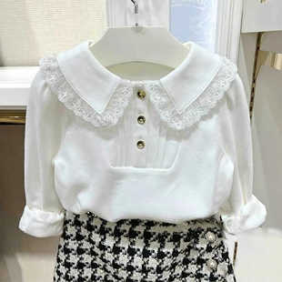 T恤中大童休闲打底衫 女童大翻领蕾丝边长袖 25春秋新款 chris童装