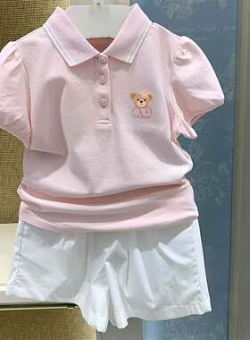 chris童装2026夏季新款女童装纯棉翻领短袖T恤中大童装休闲POLO衫
