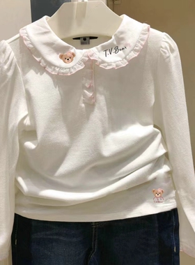chris童装26春秋新款女童长袖T恤翻领打底T百搭体恤绣花上衣POLO