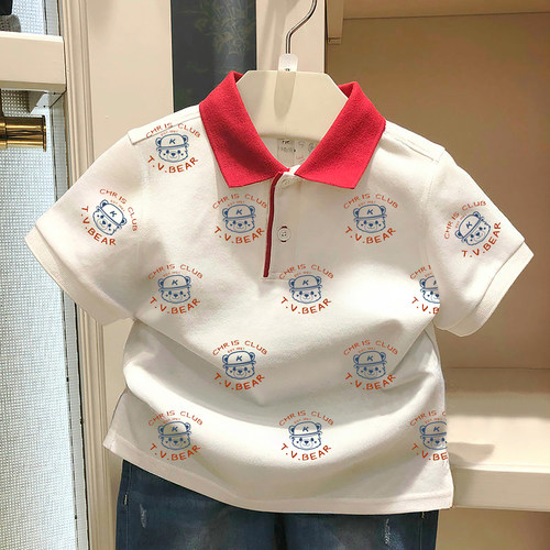 chris童装2026夏季新款男童短袖T恤全棉中大童印花休闲POLO衫翻领